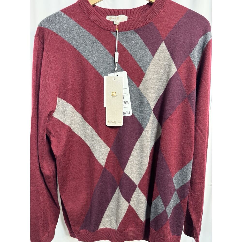 Erdos Mens Xl PURE CASHMERE Jumper Sweater CRANBERRY RED Vneck Pullover mens LG